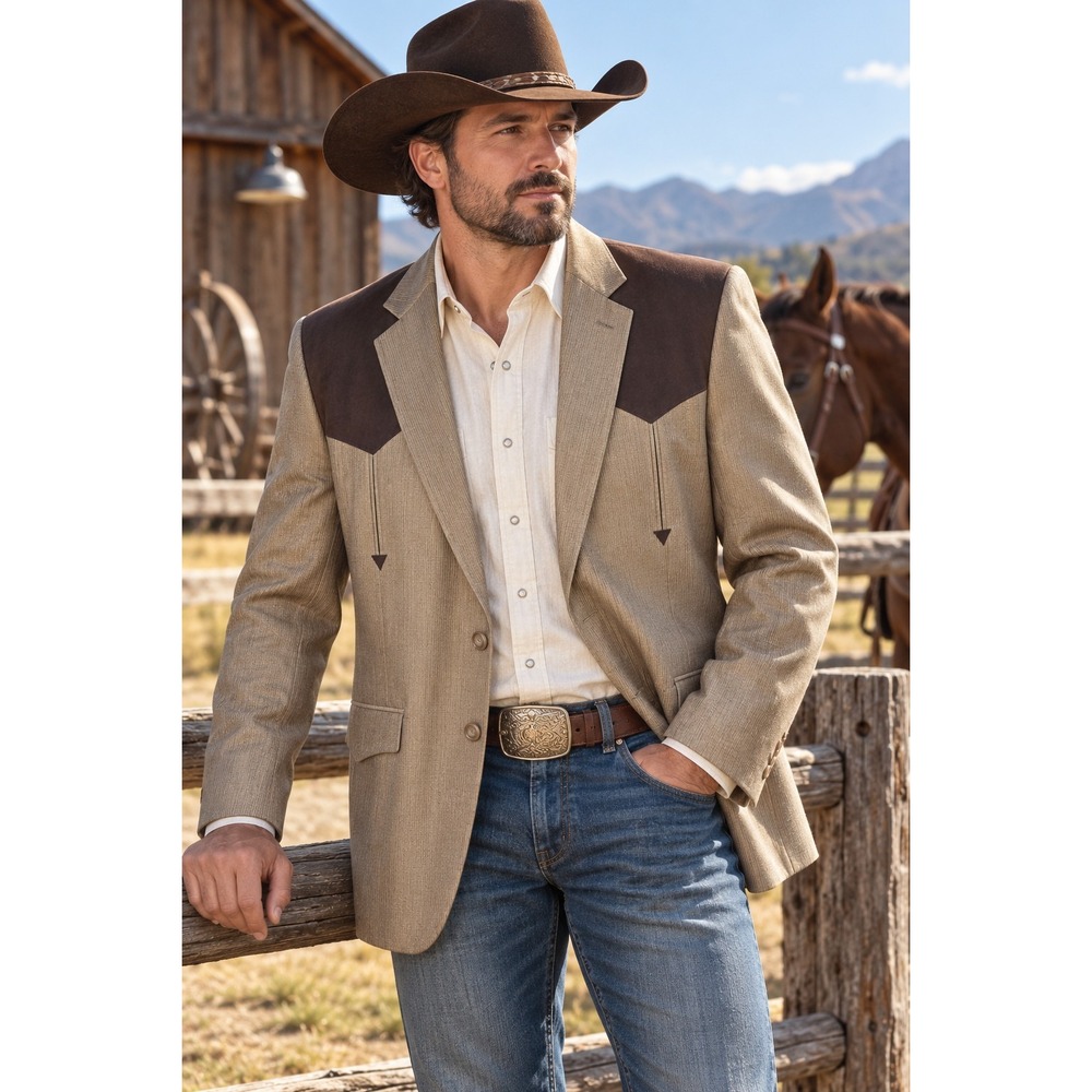 Vintage Silverado 40R Western Blazer Cowboy Suede Yoke Union Made USA 80s -2468